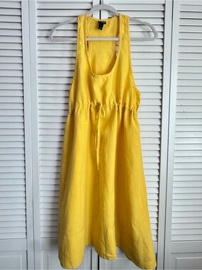 Eileen Fisher Linen Tank A-line Dress Racerback Yellow Coastal Summer Midi XS